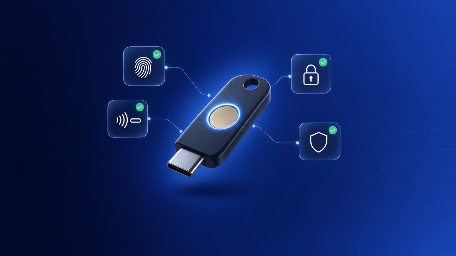 A security key with its four checks: user verification, transports, device-bound passkey and attestation