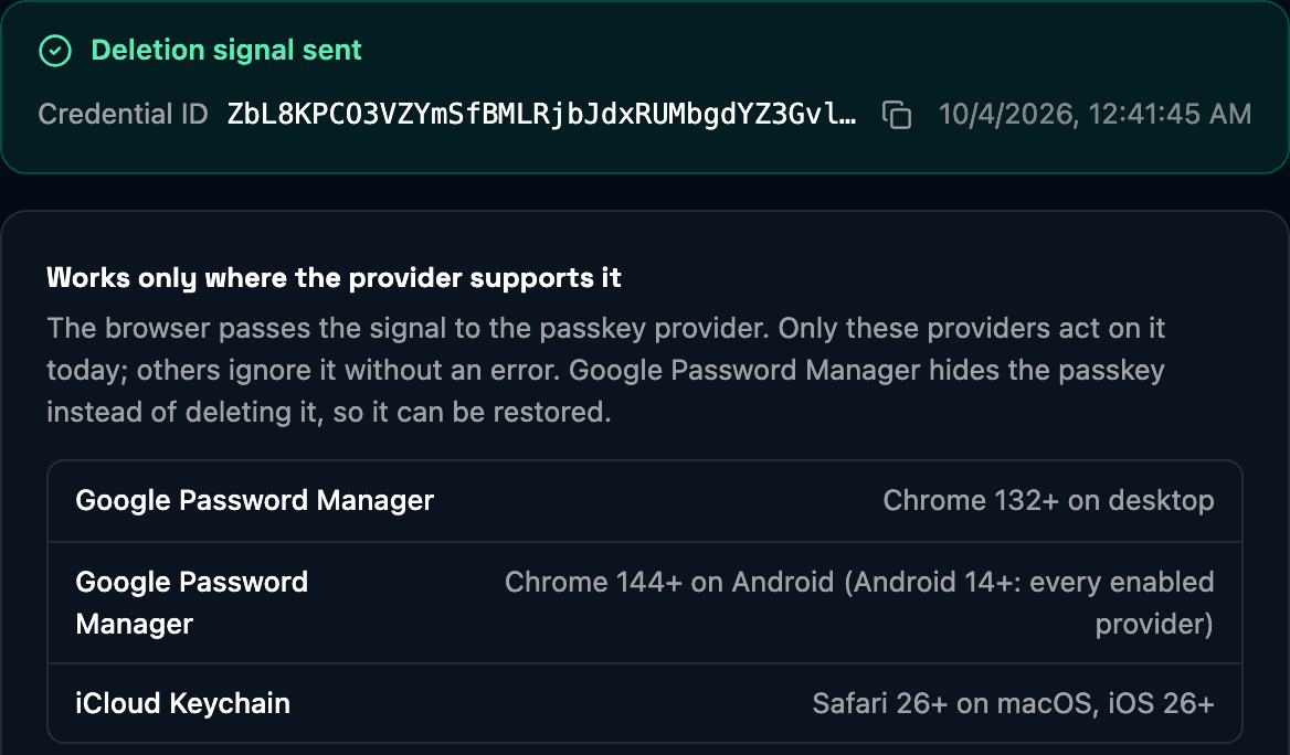Deletion signal sent, with the providers that act on it and the known issues